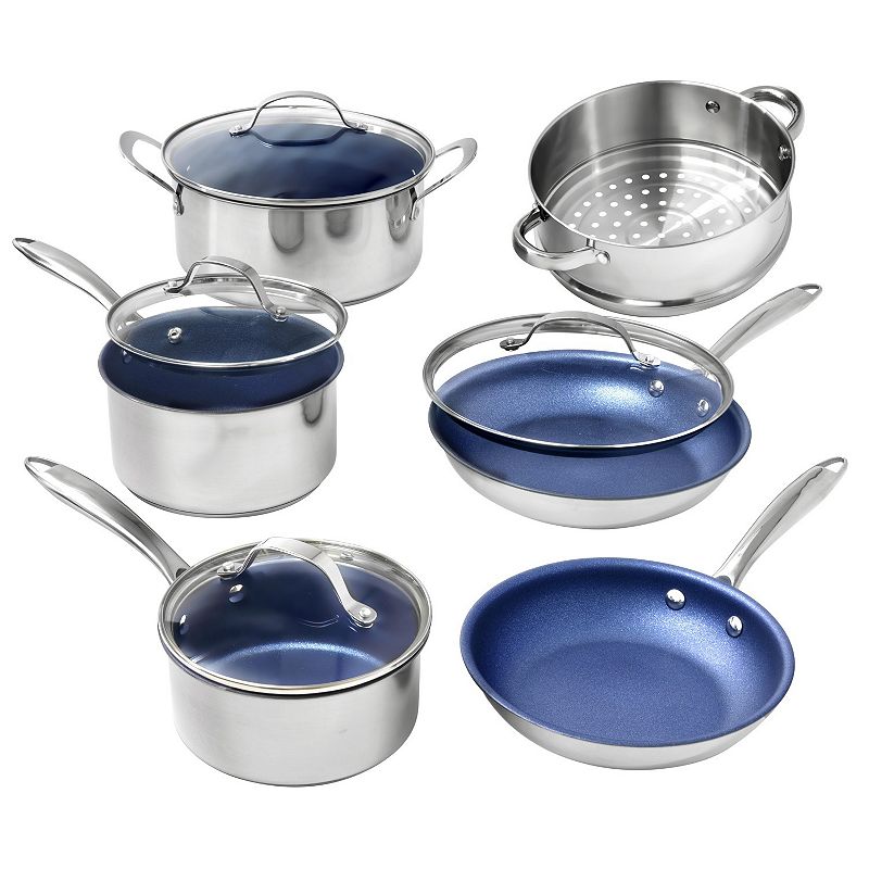 Granite Stone Diamond 10-Pc. Blue Stainless Steel Tri-Ply Base Nonstick Cookware Set