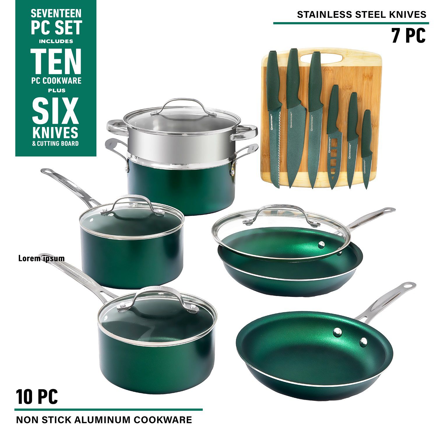 Granitestone Diamond 17-pc. Nonstick Cookware Set With Knives & Cutting ...