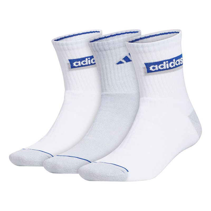 Mens adidas Sport Linear 3-Pack High-Quarter Socks, Size: 6-12, White