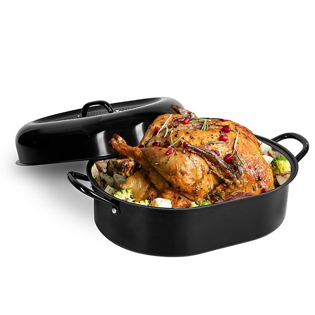 Granite Ware Covered Oval Roaster, Black, 13 x 8 x 5