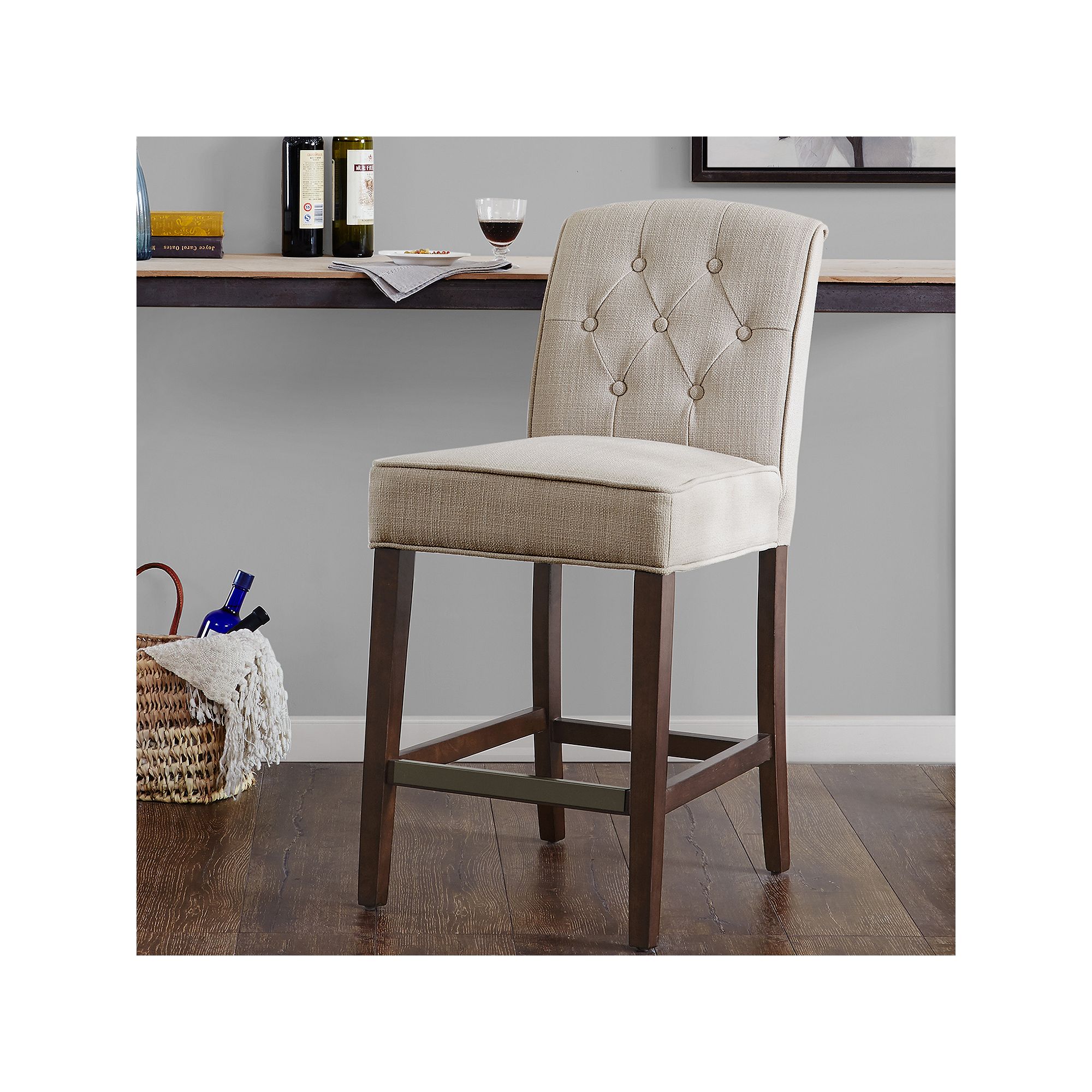 Madison Park Misha 26-in. Button Tufted Back Upholstered Counter Stool