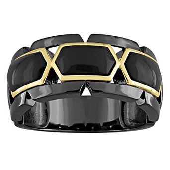 Stella Grace Men's 18k Gold Over Silver Black Onyx Ring