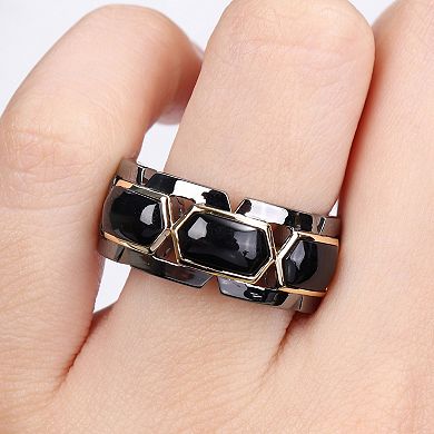 Stella Grace Men's 18k Gold Over Silver Black Onyx Ring