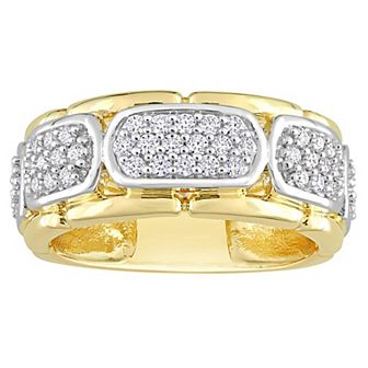 Stella Grace Men's Two Tone Sterling Silver Lab-Created Moissanite Station Ring