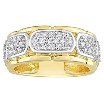 Stella Grace Men's Two Tone Sterling Silver Lab-Created Moissanite Station Ring