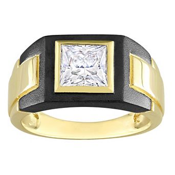Stella Grace Men's Two Tone Sterling Silver Lab-Created Moissanite Solitaire Ring