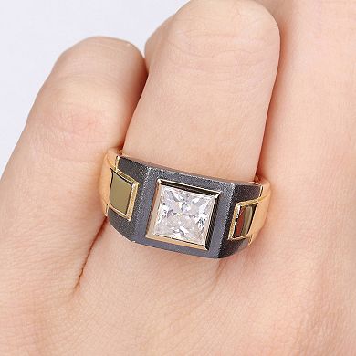 Stella Grace Men's Two Tone Sterling Silver Lab-Created Moissanite Solitaire Ring