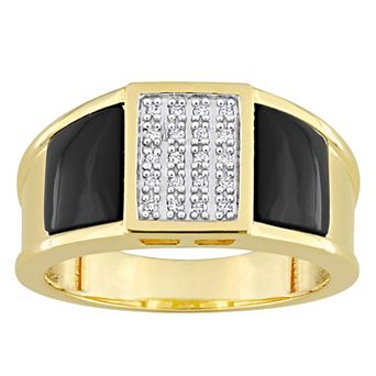Stella Grace Men's 18k Gold Over Silver Black Onyx & 1/10 Carat T.W. Diamond Ring