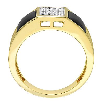 Stella Grace Men's 18k Gold Over Silver Black Onyx & 1/10 Carat T.W. Diamond Ring