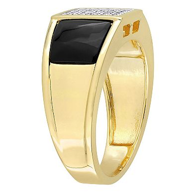 Stella Grace Men's 18k Gold Over Silver Black Onyx & 1/10 Carat T.W. Diamond Ring