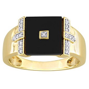 Stella Grace Men's 18k Gold Over Silver Square Black Onyx & 1/10 Carat T.W. Diamond Ring