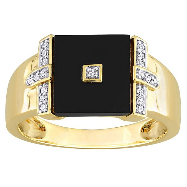 Stella Grace Men's 18k Gold Over Silver Square Black Onyx & 1/10