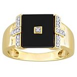 Stella Grace Men's 18k Gold Over Silver Square Black Onyx & 1/10 Carat T.W. Diamond Ring