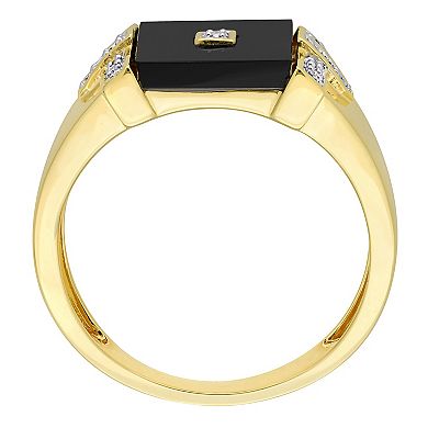 Stella Grace Men's 18k Gold Over Silver Square Black Onyx & 1/10 Carat T.W. Diamond Ring