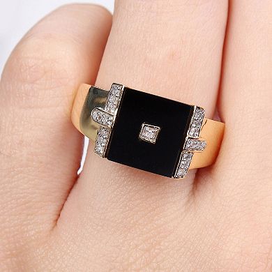 Stella Grace Men's 18k Gold Over Silver Square Black Onyx & 1/10 Carat T.W. Diamond Ring