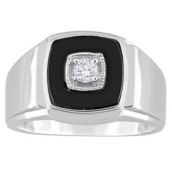Stella Grace Men's Sterling Silver Square Black Onyx & 1/6 Carat T.W. Diamond Ring