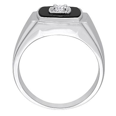 Stella Grace Men's Sterling Silver Square Black Onyx & 1/6 Carat T.W. Diamond Ring