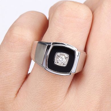 Stella Grace Men's Sterling Silver Square Black Onyx & 1/6 Carat T.W. Diamond Ring