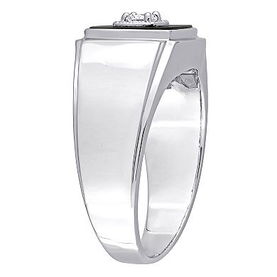 Stella Grace Men's Sterling Silver Square Black Onyx & 1/6 Carat T.W. Diamond Ring