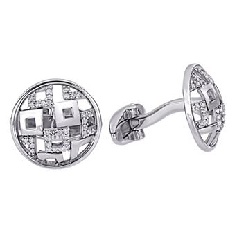 Stella Grace Men's Sterling Silver 1/5 Carat T.W. Diamond Lattice Cuffllinks