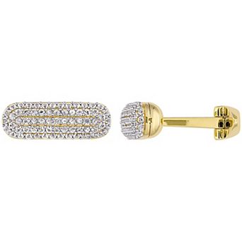 Stella Grace Men's 18k Gold Over Silver White Sapphire Oval Cufflinks