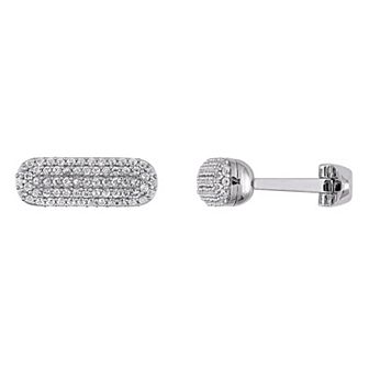 Stella Grace Men's Sterling Silver White Sapphire Oval Cufflinks