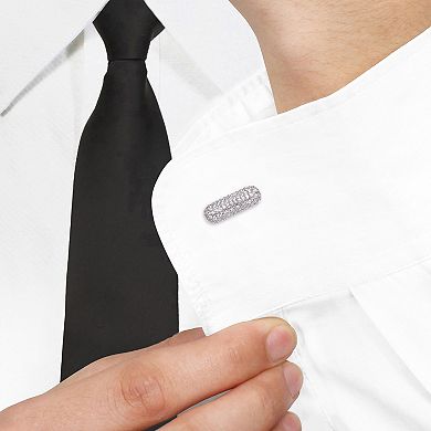 Stella Grace Men's Sterling Silver White Sapphire Oval Cufflinks