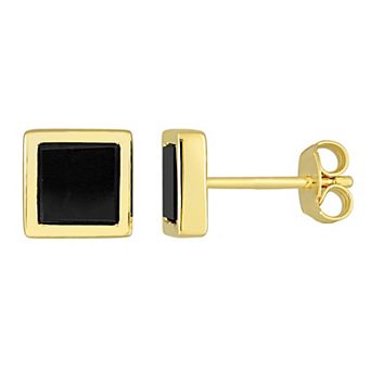 Stella Grace Men's 18k Gold Over Silver Black Onyx Square Stud Earrings