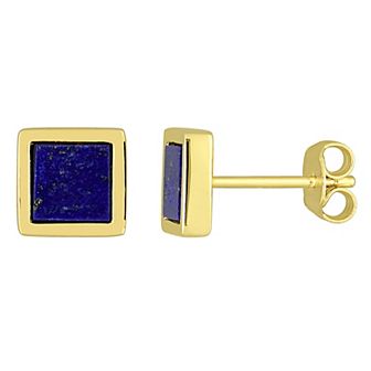 Stella Grace Men's 18k Gold Over Silver Lapis Lazuli Square Stud Earrings