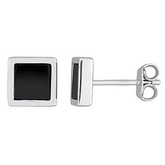 Stella Grace Men's Sterling Silver Hematite Square Stud Earrings