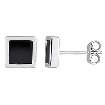 Stella Grace Men's Sterling Silver Hematite Square Stud Earrings