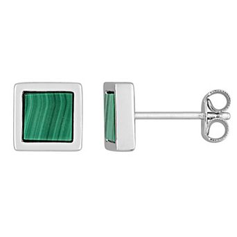 Stella Grace Men's Sterling Silver Malachite Square Stud Earrings