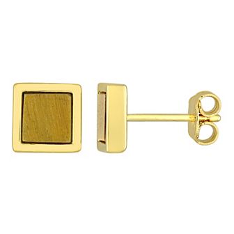 Stella Grace Men's 18k Gold Over Silver Tiger's Eye Square Stud Earrings