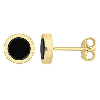 Stella Grace Men's 18k Gold Over Silver Black Onyx Circle Stud Earrings