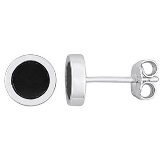 Stella Grace Men's Sterling Silver Hematite Circle Stud Earrings