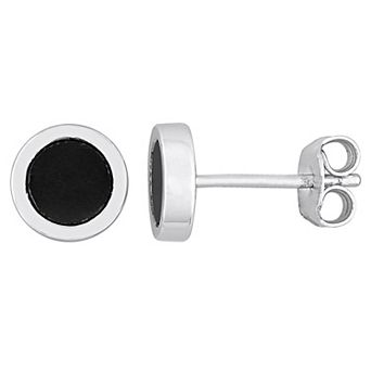 Stella Grace Men's Sterling Silver Hematite Circle Stud Earrings