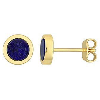 Stella Grace Men's 18k Gold Over Silver Lapis Lazuli Circle Stud Earrings