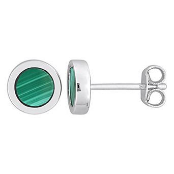 Stella Grace Men's Sterling Silver Malachite Circle Stud Earrings