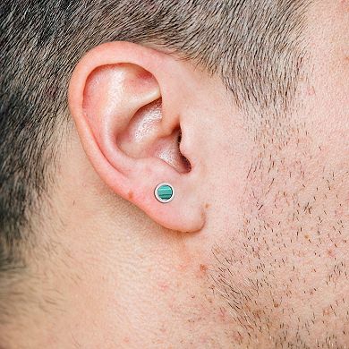 Stella Grace Men's Sterling Silver Malachite Circle Stud Earrings