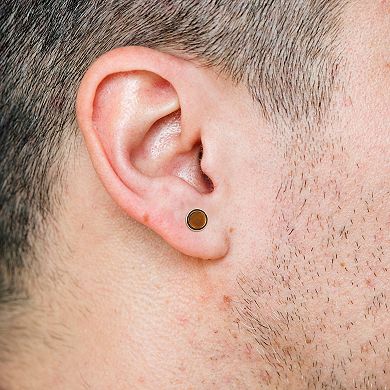 Stella Grace Men's 18k Gold Over Silver Tiger's Eye Circle Stud Earrings