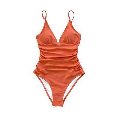 Women's CUPSHE V-Neck Shirred One-Piece Swimsuit