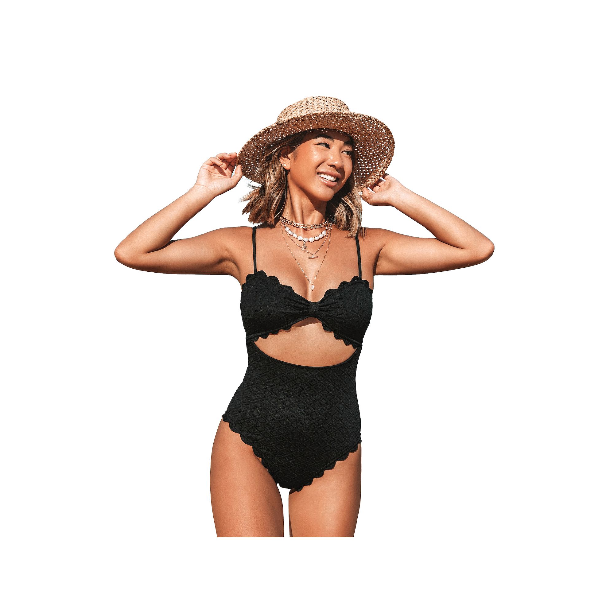 Womens Cupshe Cutout Scallop Trim One-Piece Swimsuit, Size: Large, Black