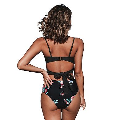Women's CUPSHE Floral Cutout V-Neck One-Piece Swimsuit