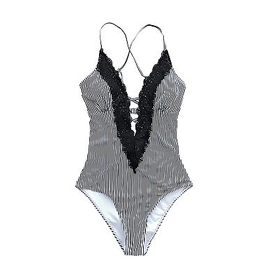 Women's Cupshe Striped Lace-Trim One-Piece Swimsuit