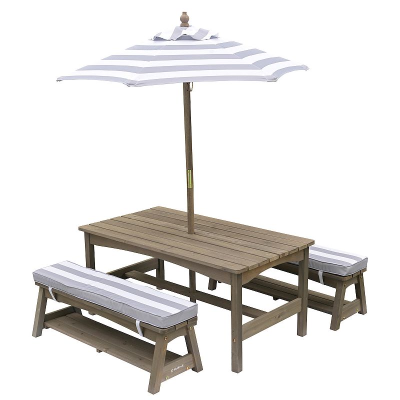 KidKraft Outdoor Table & Bench Set with Cushions & Umbrella, Grey