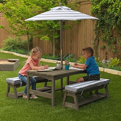 KidKraft Outdoor Table & Bench Set with Cushions & Umbrella