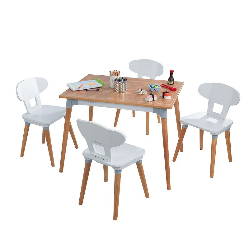 KidKraft Mid-Century Kid Toddler Table & 4 Chair Set, Brown