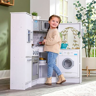 Kidkraft White Ultimate Corner Wooden Play Kitchen with Sounds