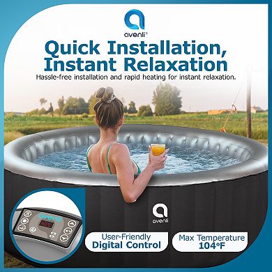 JLeisure Avenli 686 Liter 49 inch 3 Person Inflatable Round Hot Tub Spa, Black