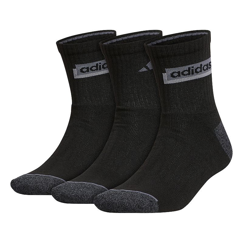 adidas Mens Blocked Linear II 3-Pack Quarter Socks, Size: 6-12, Black